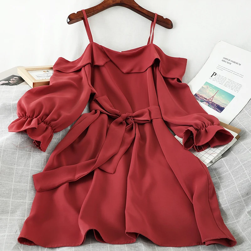 Новинка 2020 женская летняя одежда модное платье с открытыми плечами оборками