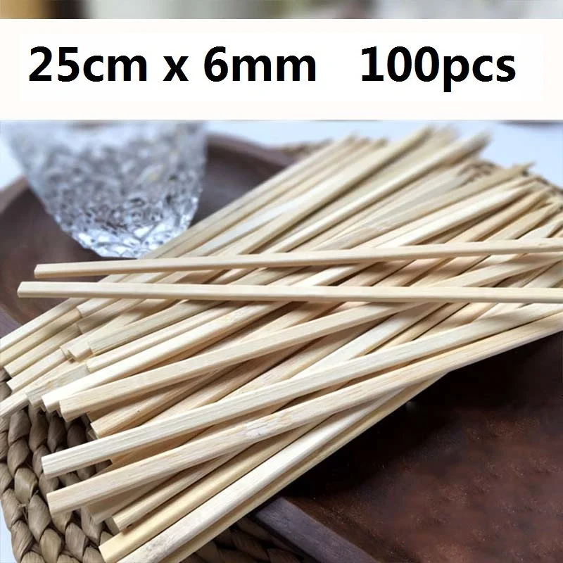 100-300pcs Disposable Bamboo Skewers Natural Wood Flat BBQ Skewer Sticks Party BBQ Accessories Restaurant Utensils 25cm*6mm