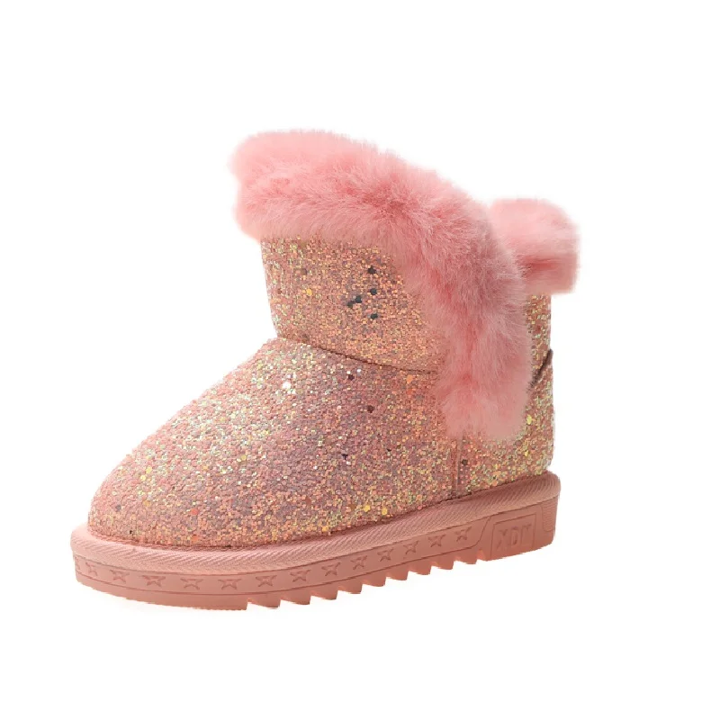 Pink Детские ботинки; коллекция года; модные зимние ботинки в Корейском стиле для девочек; Детские Зимние ботильоны из плюша с украшениями; обувь для больших детей; Войлочные ботинки для девочек - Цвет: Pink