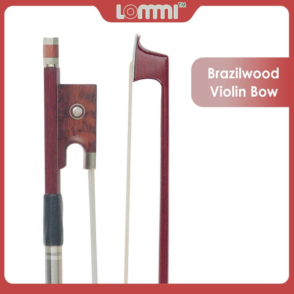 LOMMI Professional 4/4 Full Size Brazilwood Violin Bow Crescent Balanced Bow White Horsehair Snakewood Frog W/Paris Eye Inlay advanced german baroque bow well balanced violin viola cello bow snakewood round stick mongolian black white horsehair