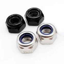 2/5/10/25pcs M2 M2.5 M3 M3.5 M4 M5 M6 M8 M10 M12 M16 304 Stainless Steel Black Nylock Nut Locknut Hex Nylon Insert Self Lock Nut