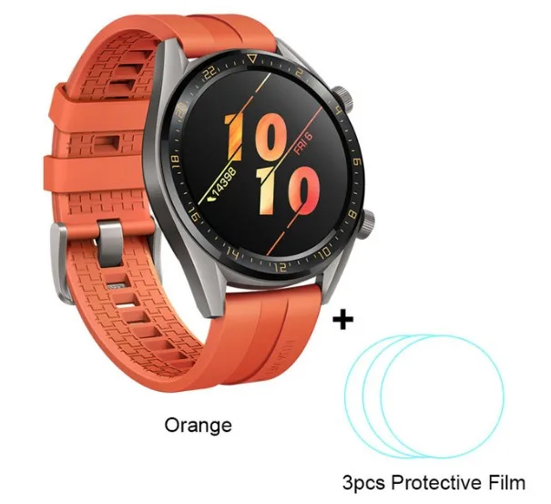 Huawei Watch GT Смарт-часы Поддержка GPS NFC 14 дней работы от аккумулятора 5 ATM водонепроницаемый телефонный Звонок трекер сердечного ритма для Android iOS - Цвет: orange add films