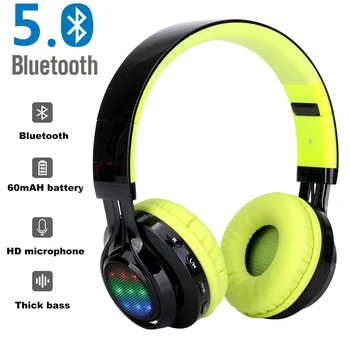 

Bluetooth 5.0 Headphone Foldable Stereo Wireless Headset Shock Bass Music Player with HD Mic Support FM LED Headphones