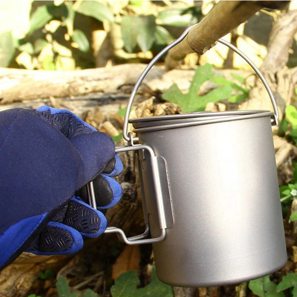 Lightweight Titanium Camping Pot with Lid Portable Water Mug Cup Cookware for Outdoor Backpacking Picnic Fishing Backpacking