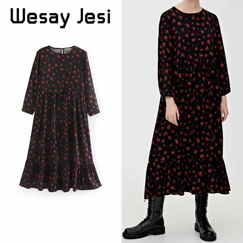 

Women dress England elegant vintage long sleeve floral print beach vestidos de fiesta de noche vestidos casual maxi dress women