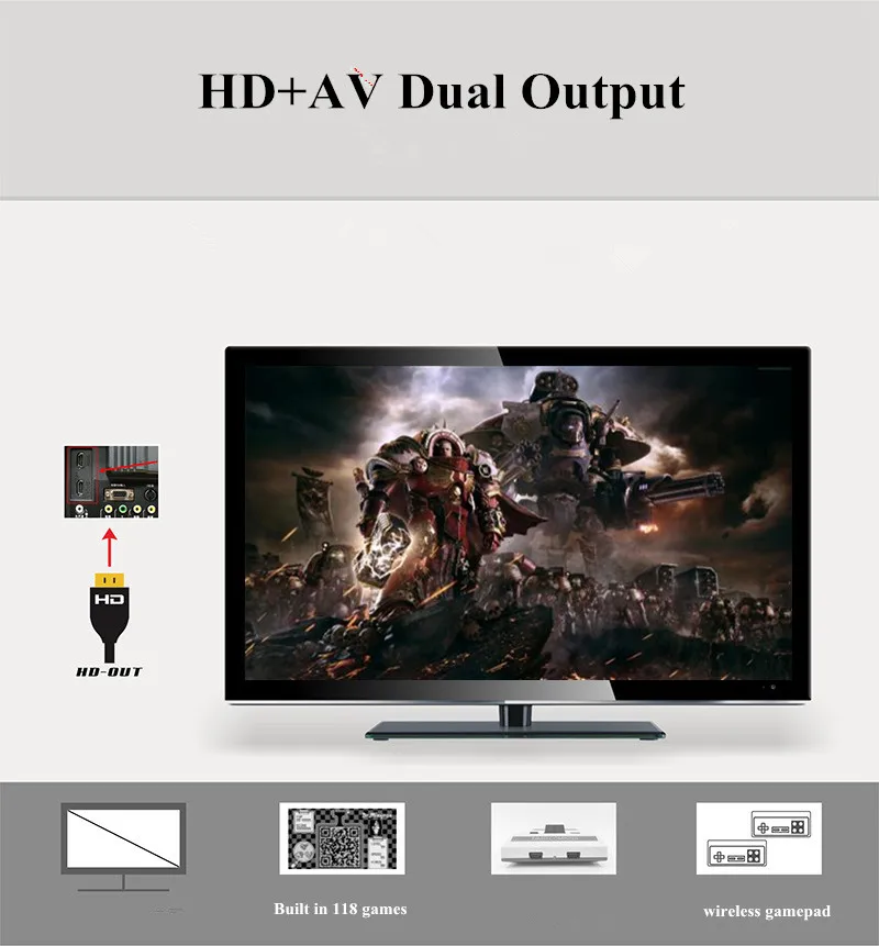 2.4G Wireless gamepad Retro Video Game Console Built in 118 Classics games TV Game Consoles can  add 600 in 1 games card
