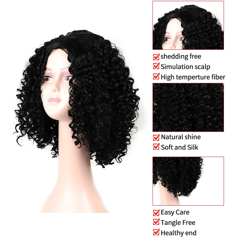 Short Curly Bob Wig For Black Women Afro Kinky Curly Wig Middle Part Heat Resistant Synthetic Wigs Natural Hairline Msglamor