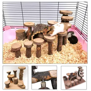 

Small Pet Hamster Toys Natural Fruit Wood Ladder Bridge Stairs Step Fitness Exercise Playground Animal House Cage Decora