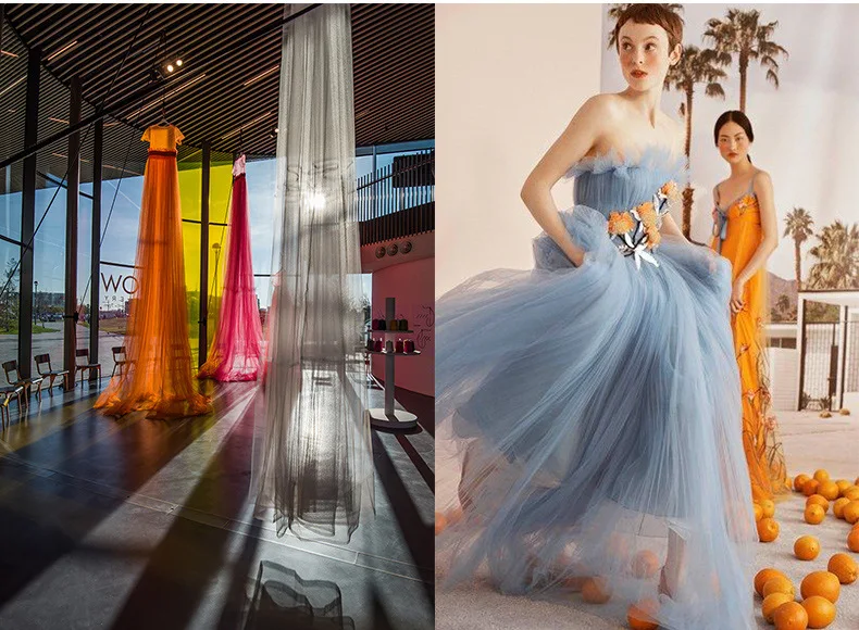 Wedding dress tulle fabric encryption color soft tulle wedding scene decoration background studio creative fabric WAS10177