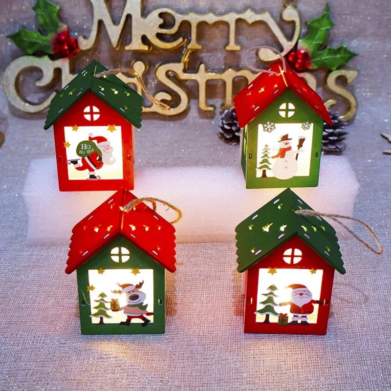 4PC/Lot Christmas LED Light Christmas Ornaments Chalet Hotel Christmas Tree Pendant Wood House Christmas Tree