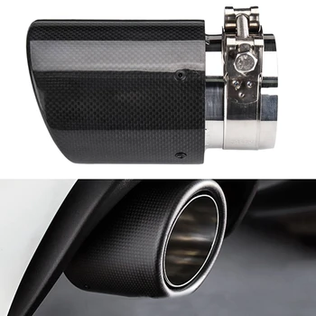 

Universal 80Mm-In 101Mm-Out Glossy Black Car Carbon Fiber Exhaust Tail Rear Tip Pipe Muffler