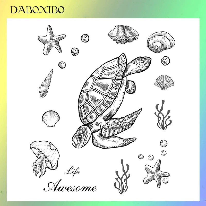 

DABOXIBO Awesome Sea Clear Stamps For DIY Scrapbooking/Card Making/Photo Album Silicone Decorative Crafts 13x13