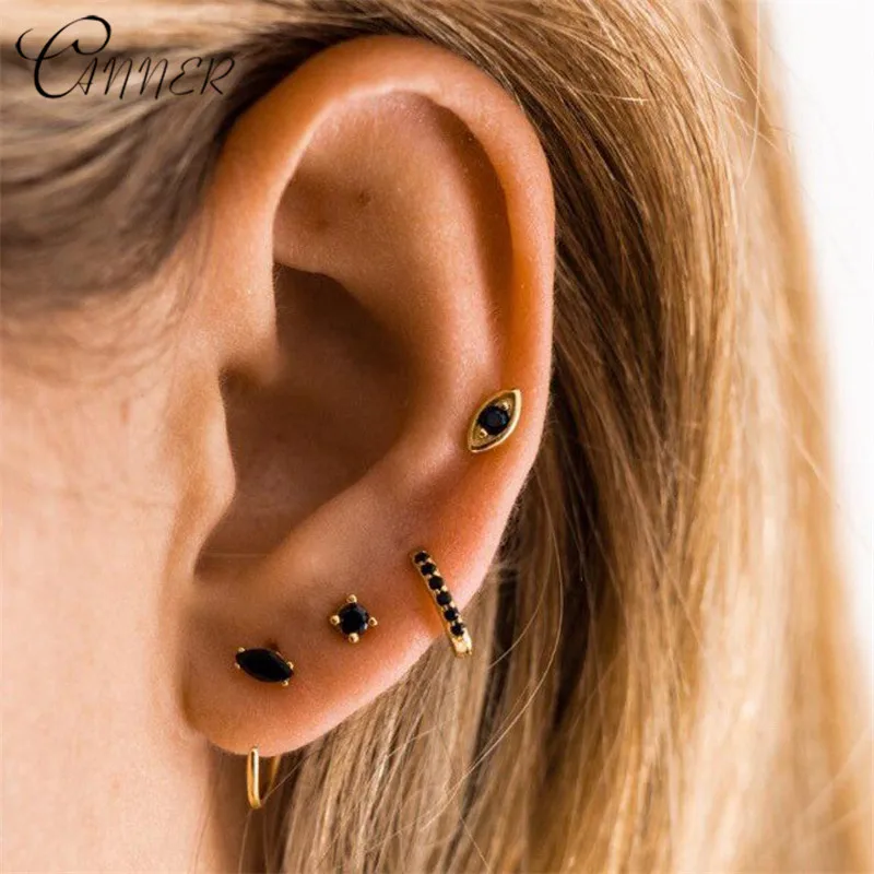 

CANNER 2019 New Fashion Jewelry 925 Sterling Silver Earrings for Women Mini Zircon Evil Eyes Small Stud Earring Korean Ear Studs