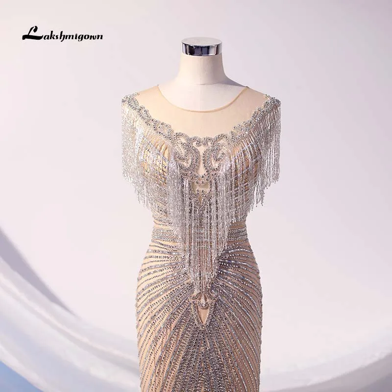 Lakshmigown длинное вечернее платье русалки с глубоким вырезом, стразы из Дубая, пышные платья, блестящее бисерное женское вечернее платье