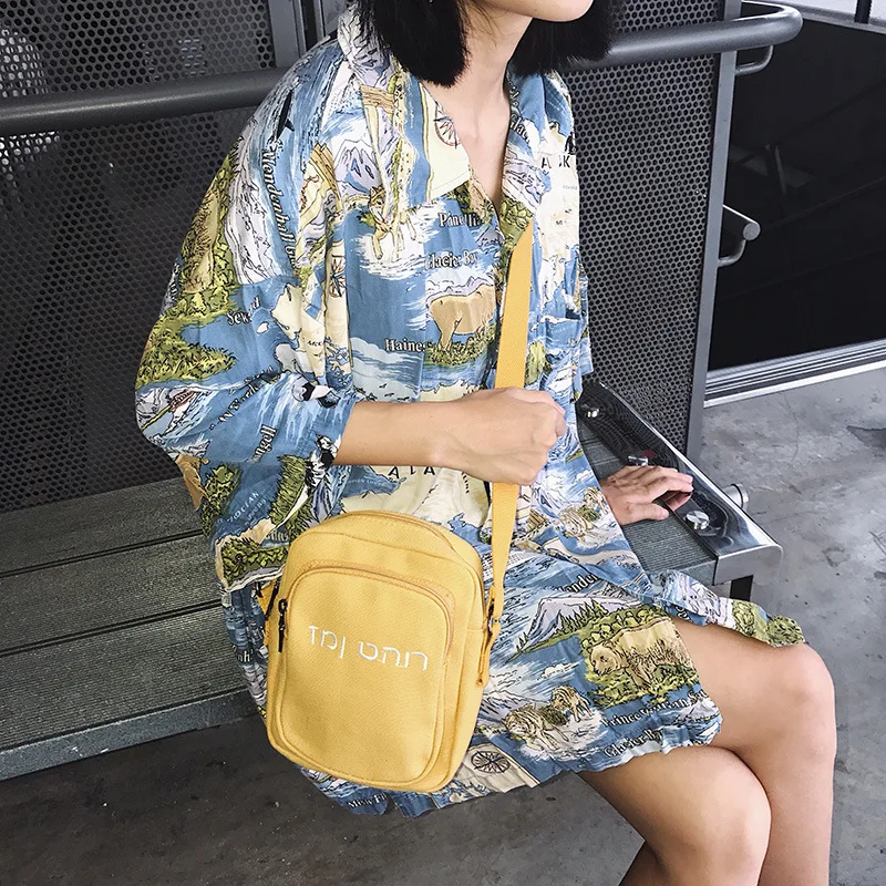 

Fresh Artistic Women's Canvas Bag Lettered WOMEN'S Single-shoulder Bag Large Capacity Multilayer Square Sling Bag Trend Versatil