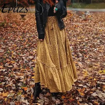 

Summer long Boho skirt 2019 leopard print high waist skirts womens elastic drawstring waist causal MAXI SKIRT chic female saias