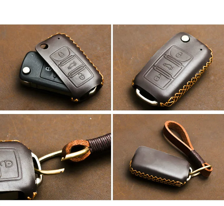 1 PCS Genuine Leather Key Cover Key Case For Skoda Octavia 2 A7 A5 Fabia Superb For Polo Golf 4 5 6 Passat Car-Styling