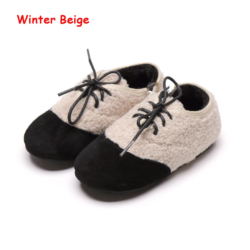 Beige Winter Зимний свитер для маленьких девочек; обувь на меху; туфли без каблуков "Принцесса"; Брендовая обувь Детские теплые ботинки черные туфли-оксфорды; мягкая обувь на платформе - Цвет: Beige Winter