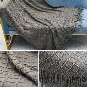

Knitted Blanket Acrylic Woven Tassel Napping Blanket Air Conditioning Blanket Sofa Blanket 127x173cm