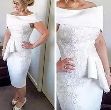 Bateau Mother Of The Bride Dresses Lace Appliques Sheath Prom Party Wear Short Satin Custom Formal Dresses Evening Party Gowns