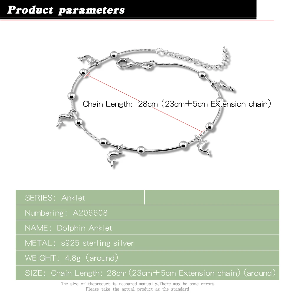 925 Sterling Silver Dolphin Pendant Anklets for Women Foot Accessories Chain Beach Bracelet Ankle Jewelry