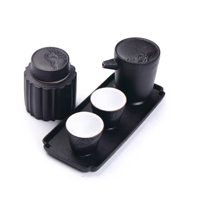 A Ceramic Tea Set Double Insulation Stoneware Hand Grip Pot Teacups Tray Tea Can Set Bag Portable Bag Travel Black Tea Teaware - Цвет: A