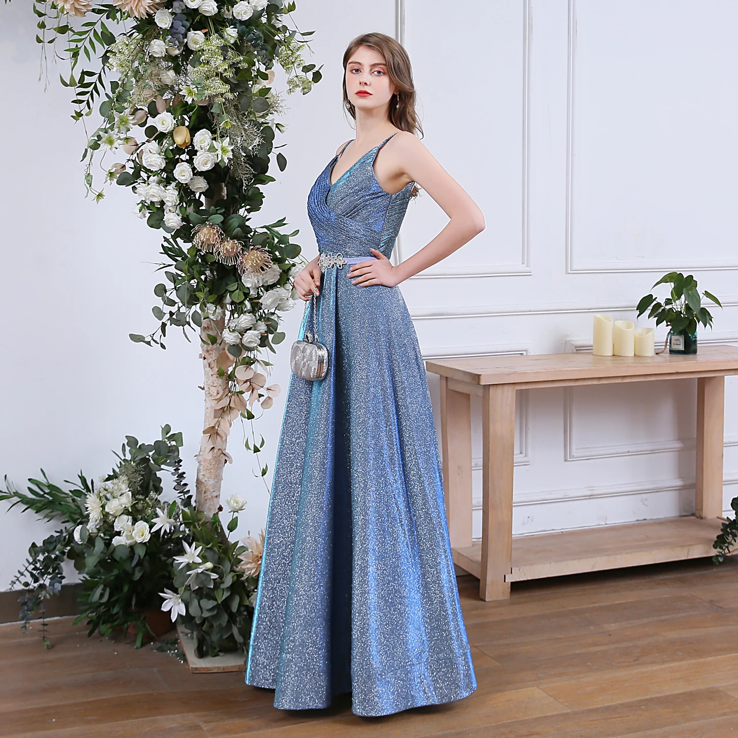 SSYFashion, новинка, сверкающее вечернее платье, сексуальное, v-образный вырез, открытая спина, серый, синий, Seqins, пояс, длина до пола, выпускной, официальное, вечернее платье, Vestidos