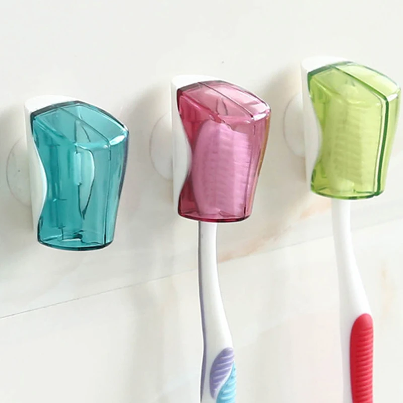 Soporte para cepillo de dientes de baño, estante de montaje en pared, utensilios para el baño, creativo, ventosa, 3 colores