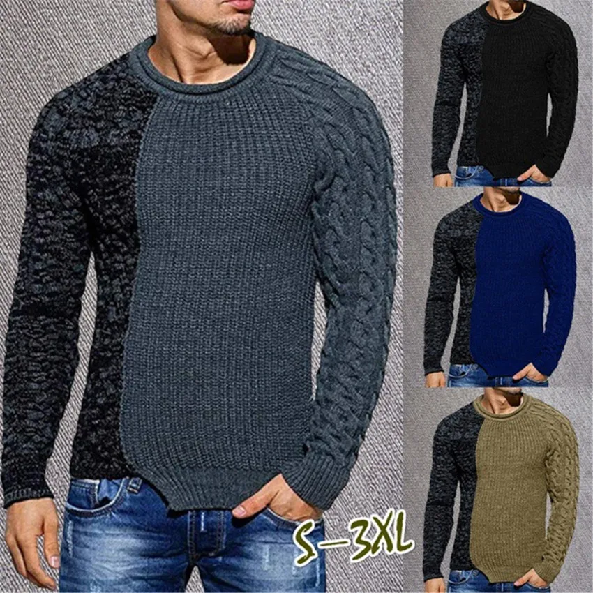 

Sweater Men 2019 New Arrival Casual Patchwork Pullover Men Autumn Winter Round Neck Quality Knitted Brand Male Sweaters S-3XL