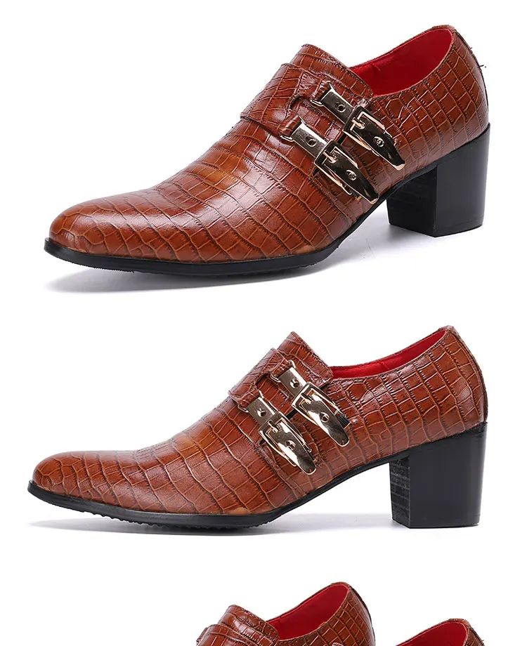 Herren-High-Heel-Schuhe aus Rindsleder, mit Metallschnalle, runder Spitze, dickem Absatz, höhenverstellbar, für Herbst, Laufsteg, Sänger, Bühne, Perfektion – Detail 19