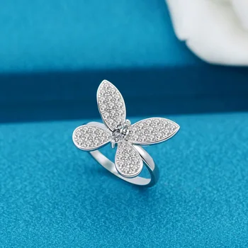 

2020 New White Zircon micro paved Stone big Love butterfly Rings sterling silver 925 Wedding Party Anniversary Jewelry For women