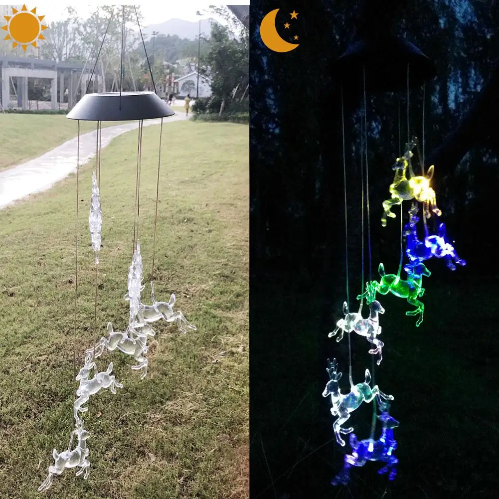 

Solar Powered LED Wind Chime Light Portable Christmas Deer Spiral Wind Chime Light Outdoor Decorative Windbell Craft Decoration