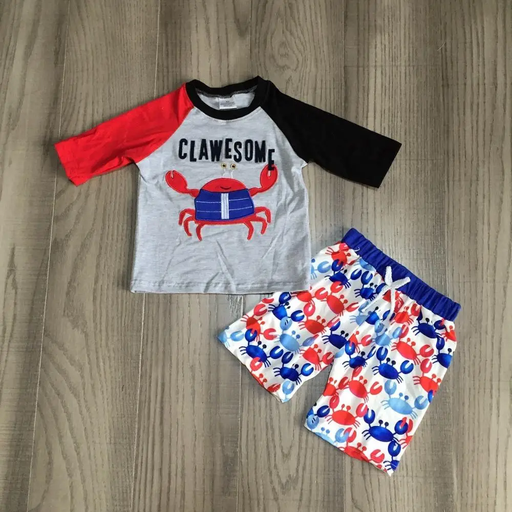 baby boy summer outfit crab raglans crab shorts baby kids beach clothes