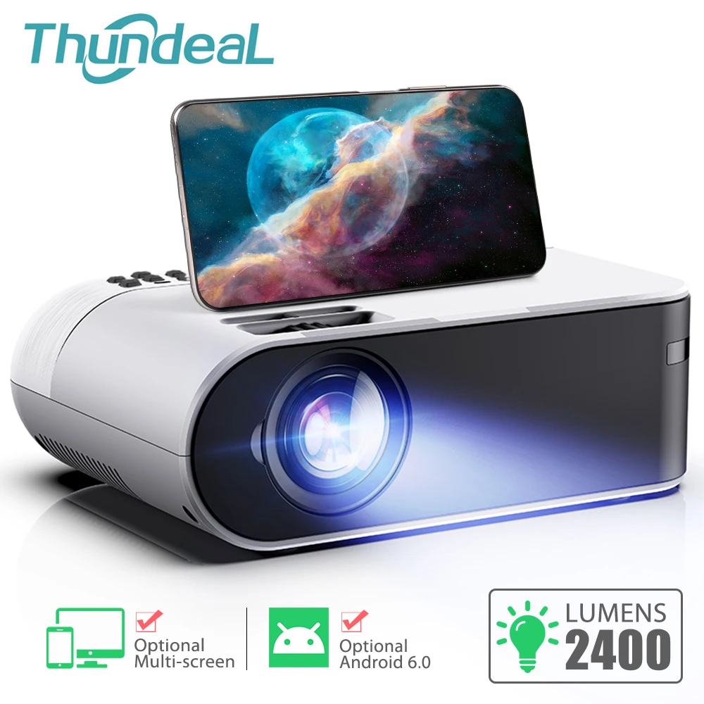 ThundeaL TD60 Mini Projector Portable WiFi Android 6.0 Home Cinema for 1080P Video Proyector 2400 Lumens Phone Smart 3D Beamer