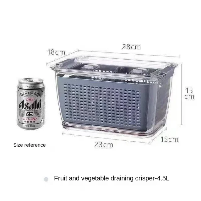 New Refrigerator Fresh Box Creative Drain Fruit And Vegetable Storage Box Double Sealed Kitchen Drain Basket L