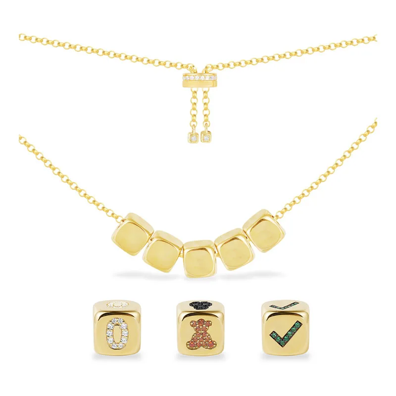 

[CUSTOMIZE NECKLACE] Custom Women Fashion Unique Yellow Gold Color Zircon Initial Letter Numeral Symbol Dice Adjustable Necklace
