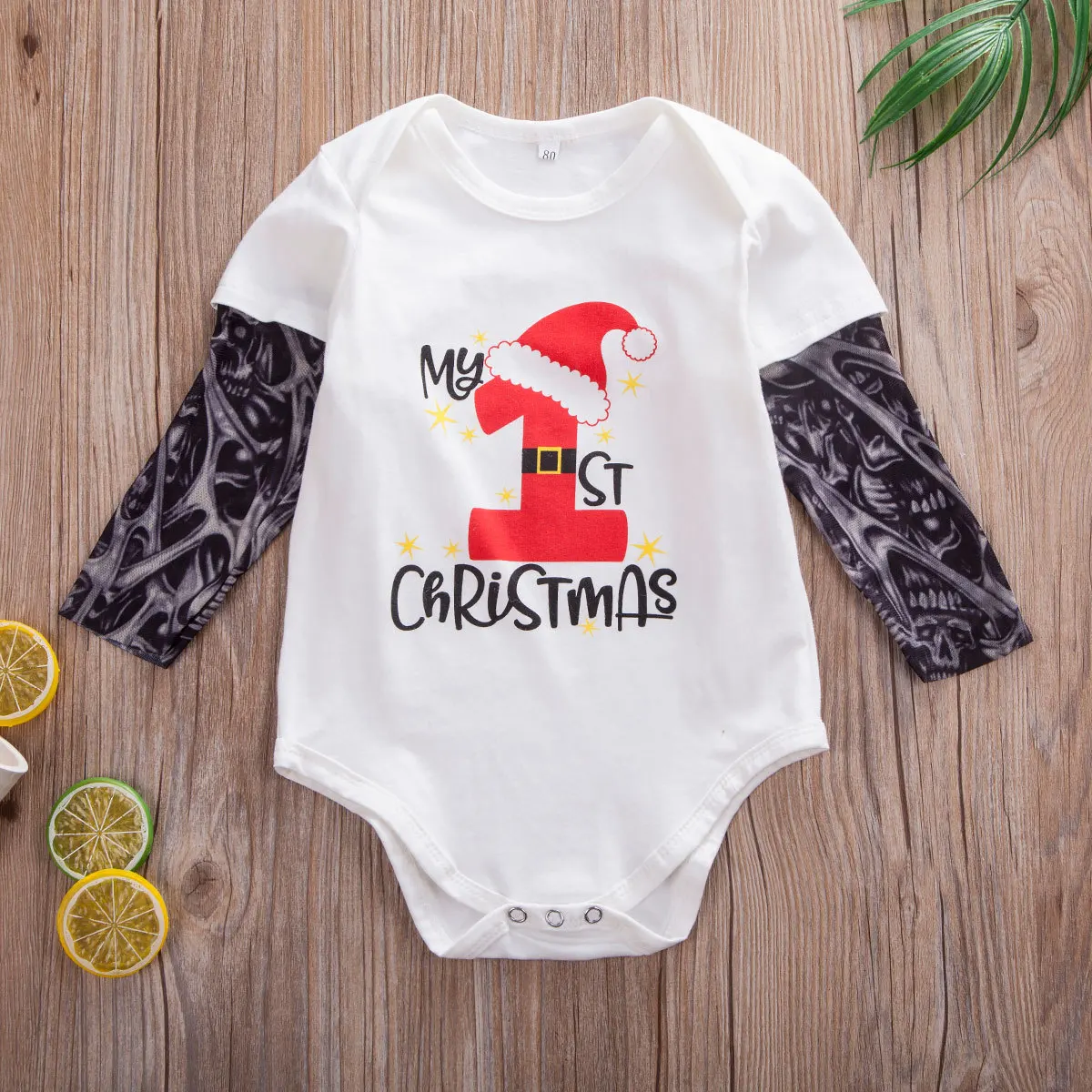 Newborn Infant Baby Boys Tattoo Sleeve Xmas Romper Jumpsuit Bodysuit Clothes 0-24 Months