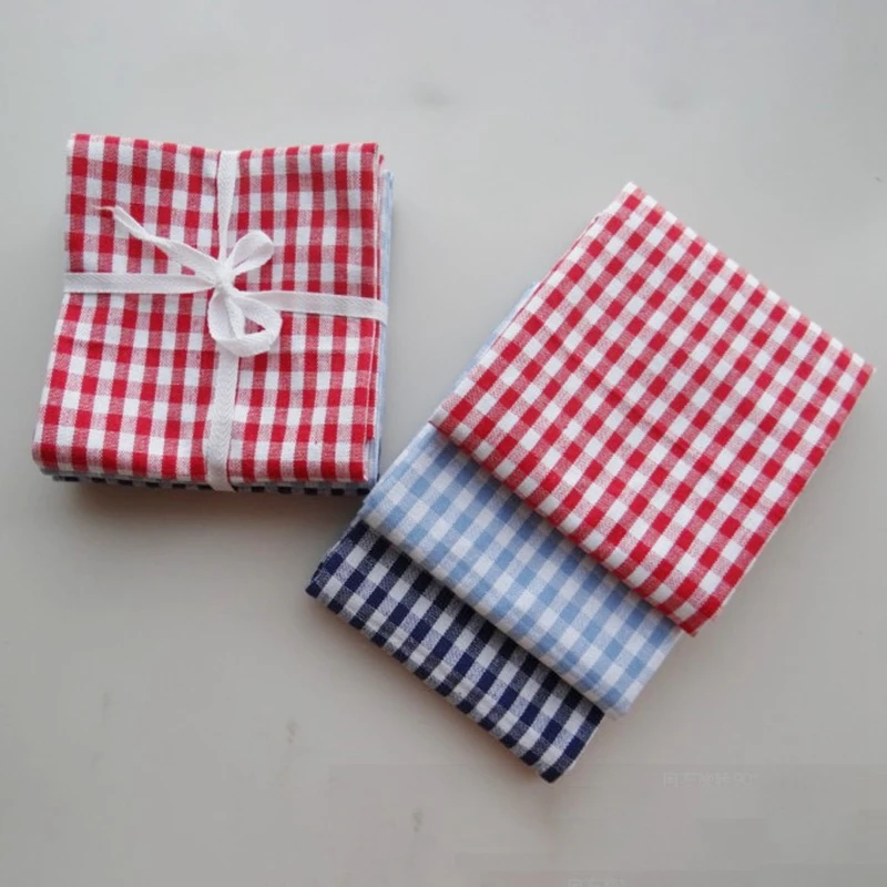  New-6Pcs Cotton Grid Table Napkin Cloth Kitchen Towel Washable Placemat Handkerchief Tea Towel Dinn