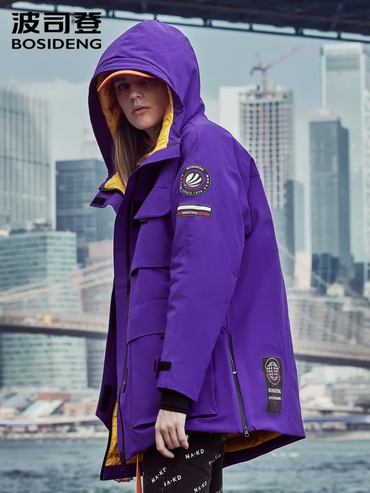 

BOSIDENG Women's Hooded Mid-long White Goose Down Coat High Quality Waterproof Winter Warm Windproof Female Coat B90142152