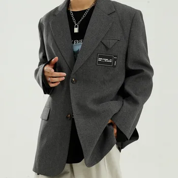 

Male Japan Korea Style Suit Jacket Outerwear Men Streetwear Vintage Fashion Business Casual Loose Blazers Suit Coat