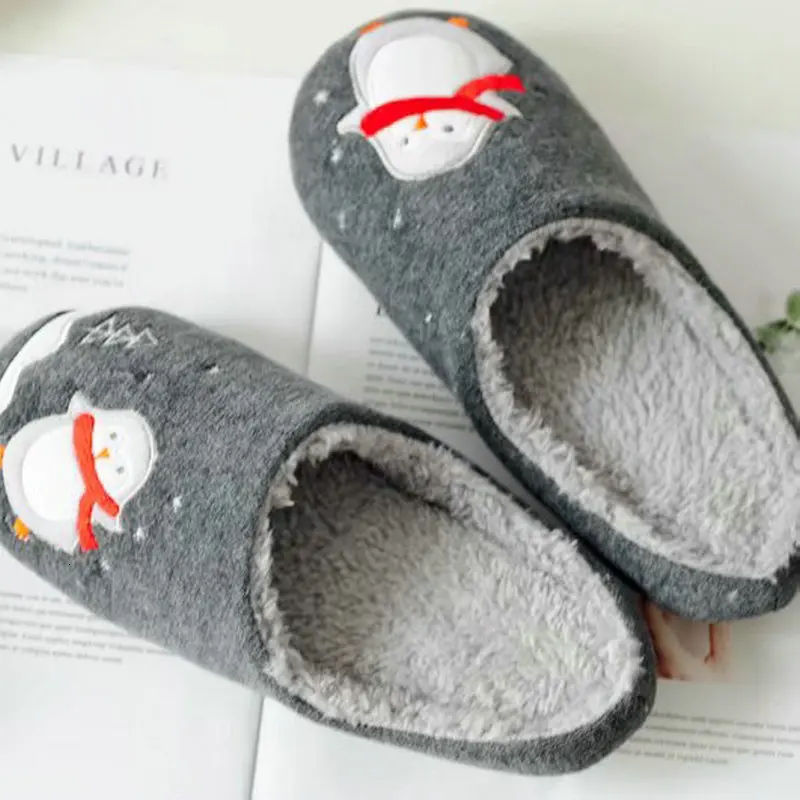 Winter Dance Scarf Penguin And Slipper Lovers Waterproof Indoor Floor Thermal Plush Home Shoes Women Slippers