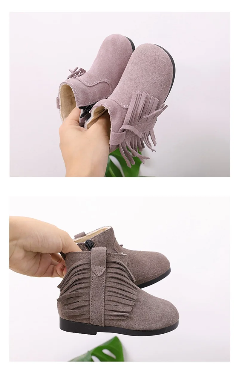 POSH DREAM Pink Winter Fashion Rubber Boots For Girls Tassels Kids Snow Boots Children Knee-high Warm Cotton Soft Back-tied