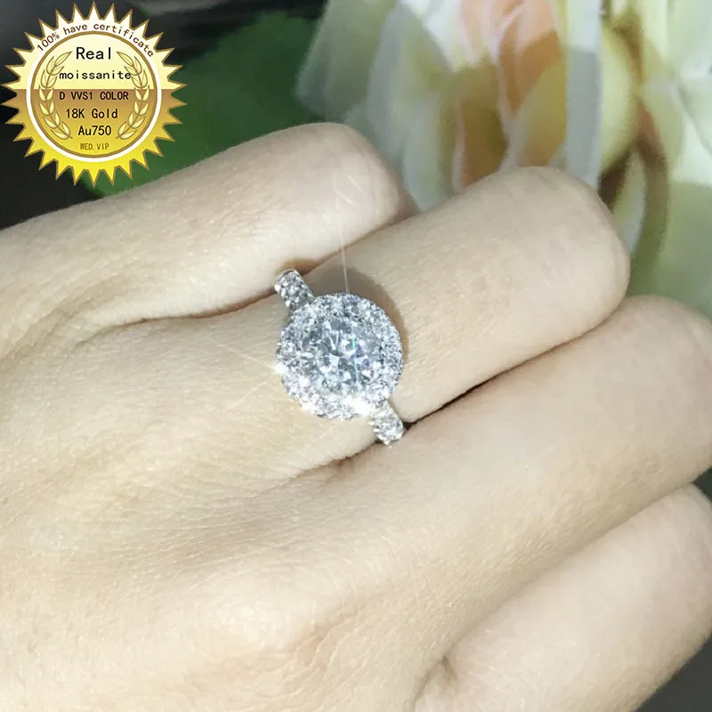 

100% 18K Золотое кольцо 1ct D VVS муассанит обручальное и Свадебное ювелирное изделие с сертификатом 001