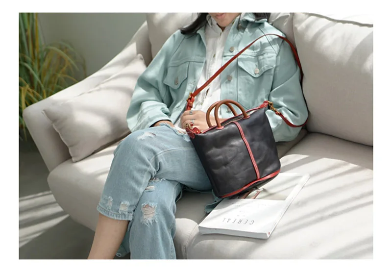 EUMOAN Handmade one-shoulder slanted bag, women's leather leather leather handbag, women's vintage do old one-shoulder bag