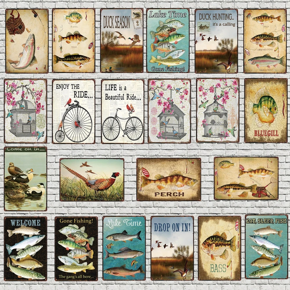 

Fishing Warning Sign Plaque Metal Vintage Animal Protection Tin Sign For Wall Poster Bar Art Home Decor Cuadros DU-4965A