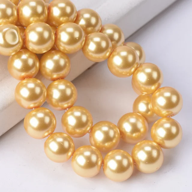 Lot Colors Round Pearl Coated Glass 4mm 6mm 8mm 10mm 12mm 14mm 16mm Loose Spacer Beads for Jewelry Making DIY Crafts Gold