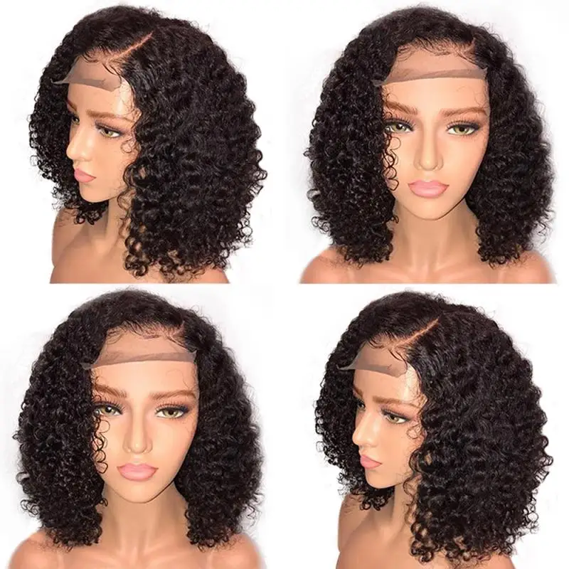 

14 Inches Curly Lace Front Human Hair Wigs With Ripple Curls Hair Brazilian Hair Short Curly Bob Wigs For Women Pre-Plucked Wig