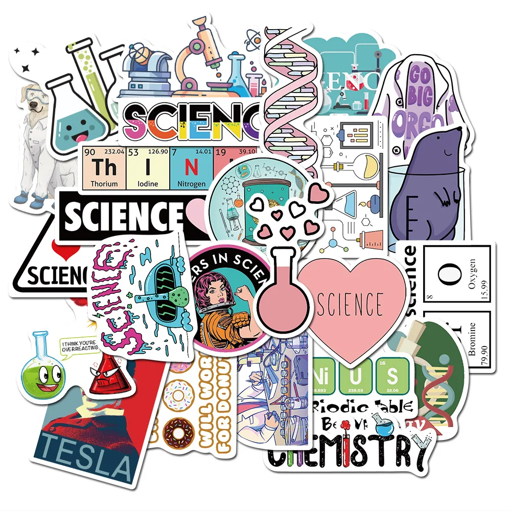 10/30/50 unids/pack Ciencia Química biología investigación de laboratorio pegatinas para mueble o pared Silla de escritorio de la computadora de la motocicleta