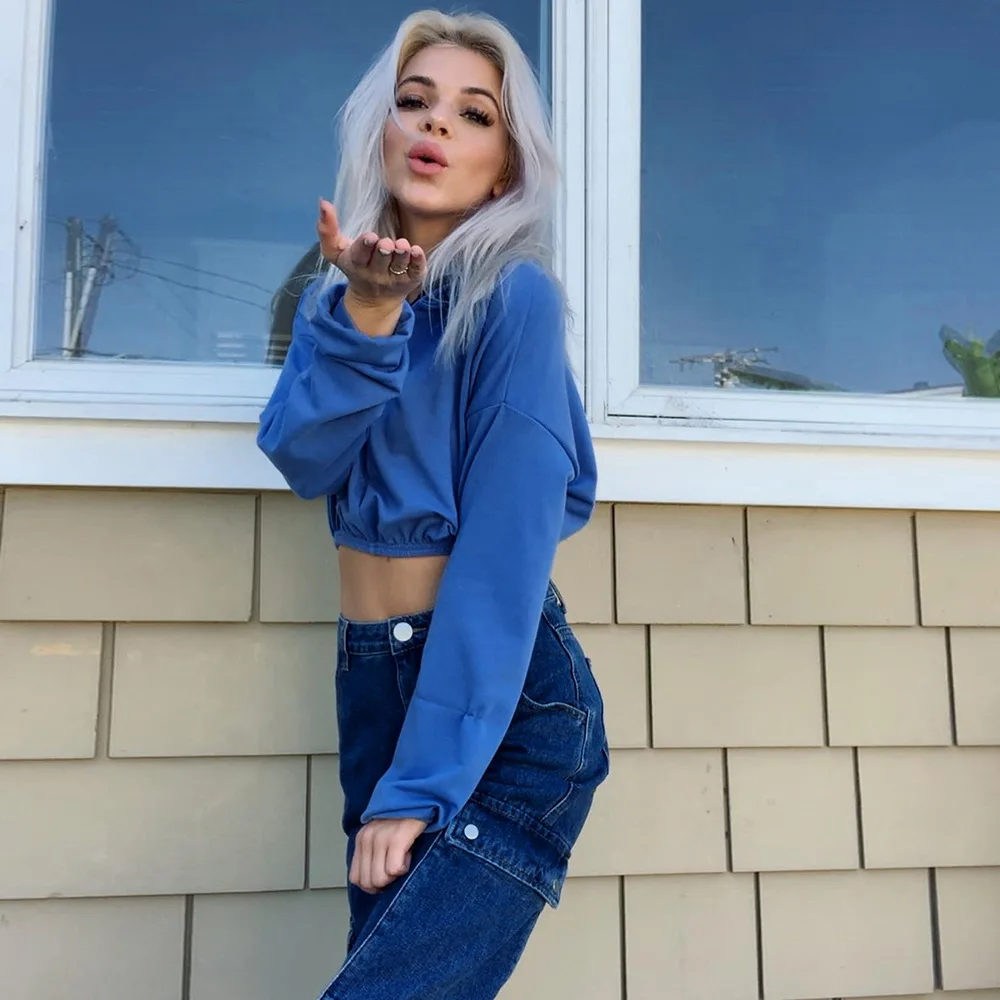 

2019Autumn And Winter Women Pullovers Fashion Long Sleeve Elastic Crop Top Zipper Turtleneck Sweatshirt T Shirt Solid Basic Coat