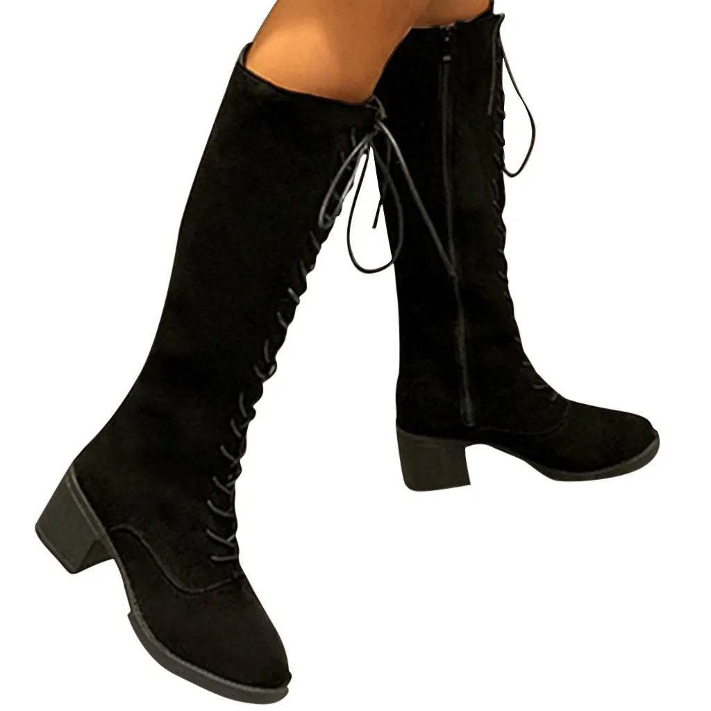 Winter Boots Women's Lace Up Flock Causal Cool Flat With Square root Heels Short-Plush Cross Strappy Warm Boots botas feminina